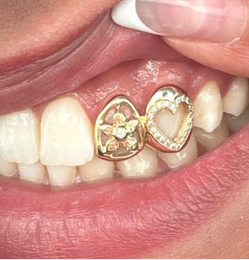 Flower & Diamond heart grillz combo