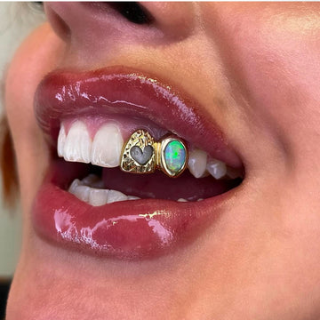 Double heart & opal grillz set